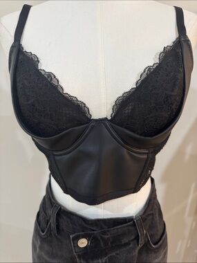 NWOT Victoria’s Secret faux leather + lace bustier crop top